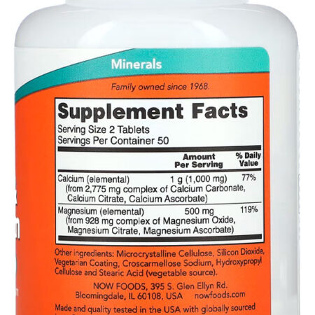 Now Foods Cálcio E Magnésio 500/250mg 100 Tabs Importado - Imagem 3