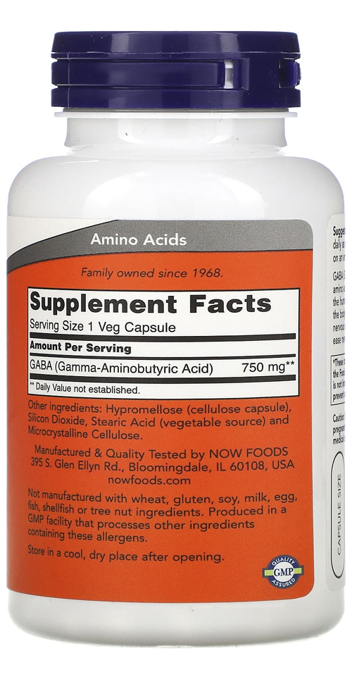 Ácido Gaba 750mg Now Foods 100 Veg Caps Importado Eua/usa - Imagem 3