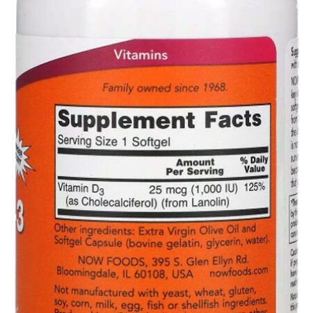 Vitamina D3 1.000ui Now Foods 360softgels + Porta Cápsulas - Imagem 2