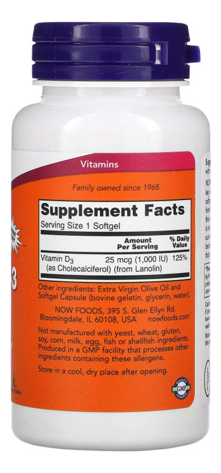 Vitamina D3 1.000ui Now Foods 360softgels + Porta Cápsulas - Imagem 2