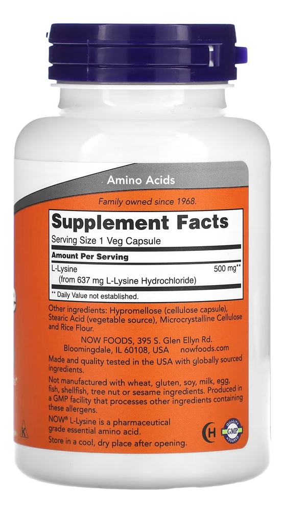 L-lisina 500mg L-lysine 100 Veg Caps Importado 4un Now Foods - Imagem 4