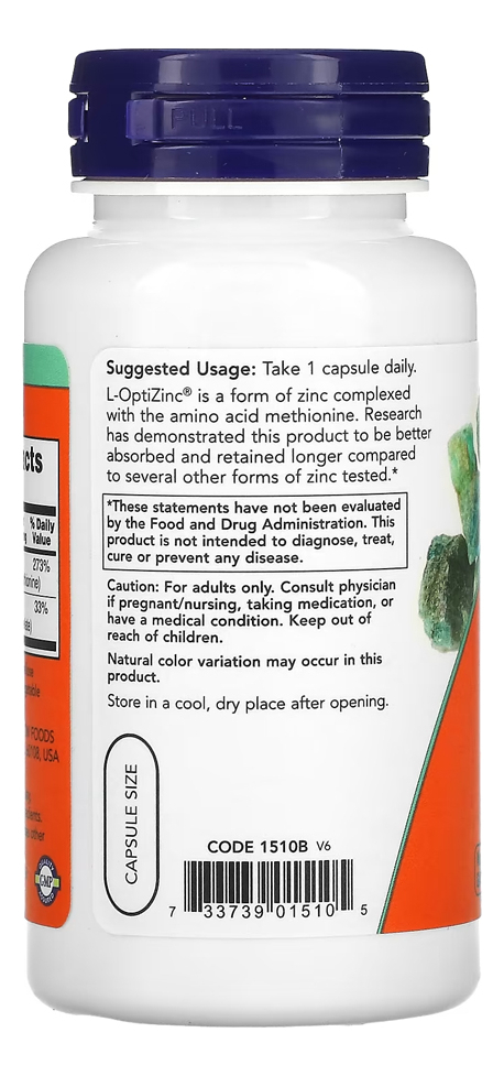 L-optizinc 30mg Now Foods 100 Veg Cápsulas + Porta Cápsulas - Imagem 2