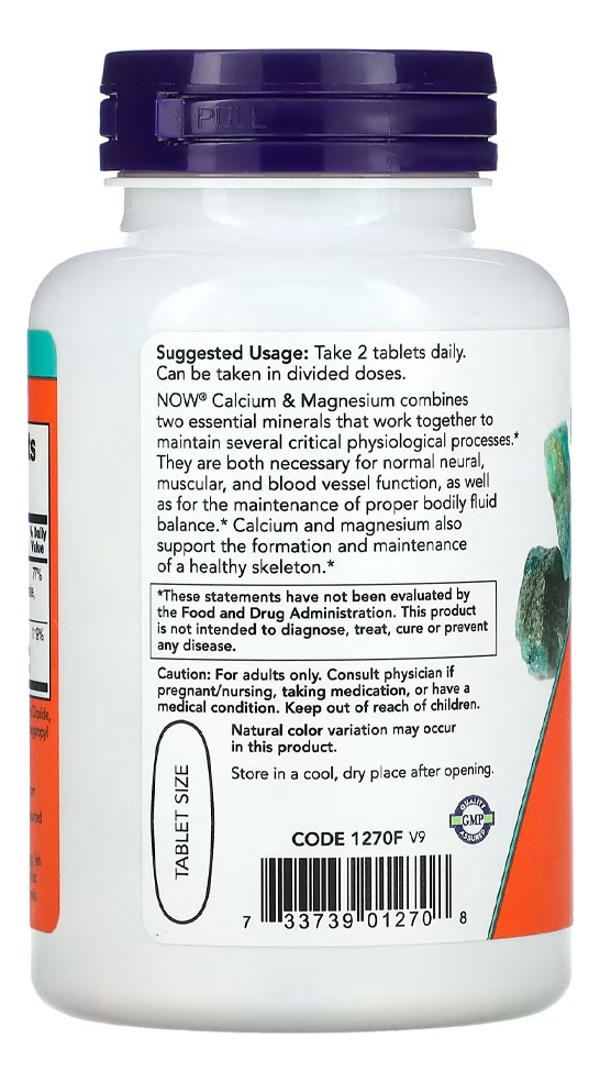 Cálcio E Magnésio Now Foods 500/250mg 100 Tabs +porta Cáps - Imagem 2
