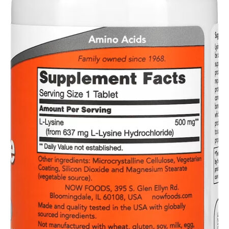 L-lisina 500 Mg Now Foods 100 Tablets + Porta Cápsulas - Imagem 2