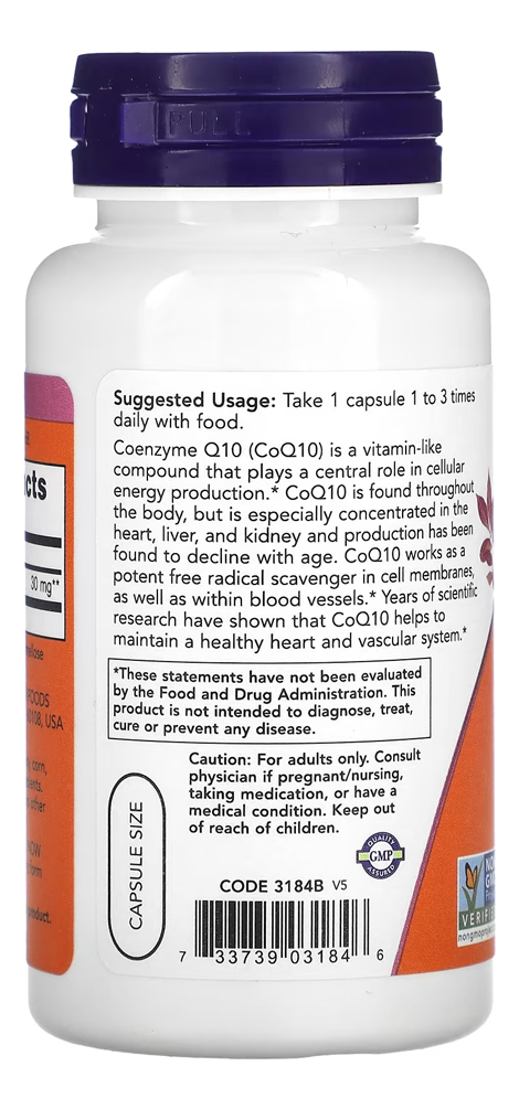 Co-enzima Coq/10 30mg Now Foods 60 Caps + Porta Cápsulas - Imagem 3