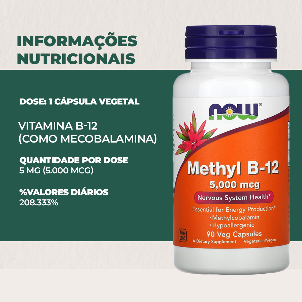 Metil B-12 5.000mcg Now Foods Methyl 90 Veg Cáps Importado - Imagem 4