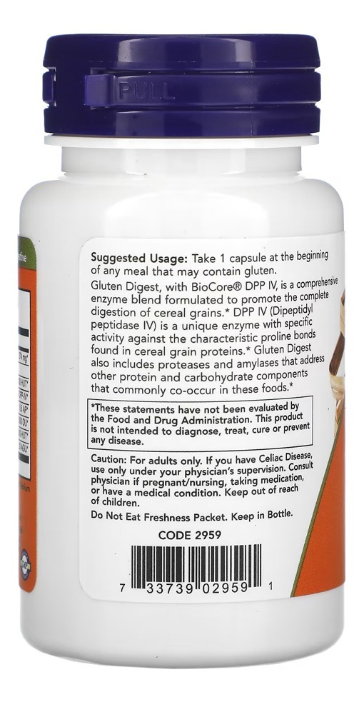 Gluten Digest Enzimas Digestivas Now Foods 60 Veg Caps - Imagem 2