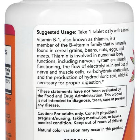 Vitamina B-1 100mg 100 Veg Tabs Nowfoods Importado - Imagem 3