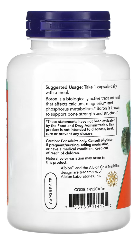 Boron 3mg Now Foods 250 Caps + Porta Cápsulas - Imagem 3
