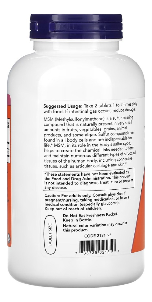 Msm 1500mg 200 Tablets Importado 4un Now Foods - Imagem 4