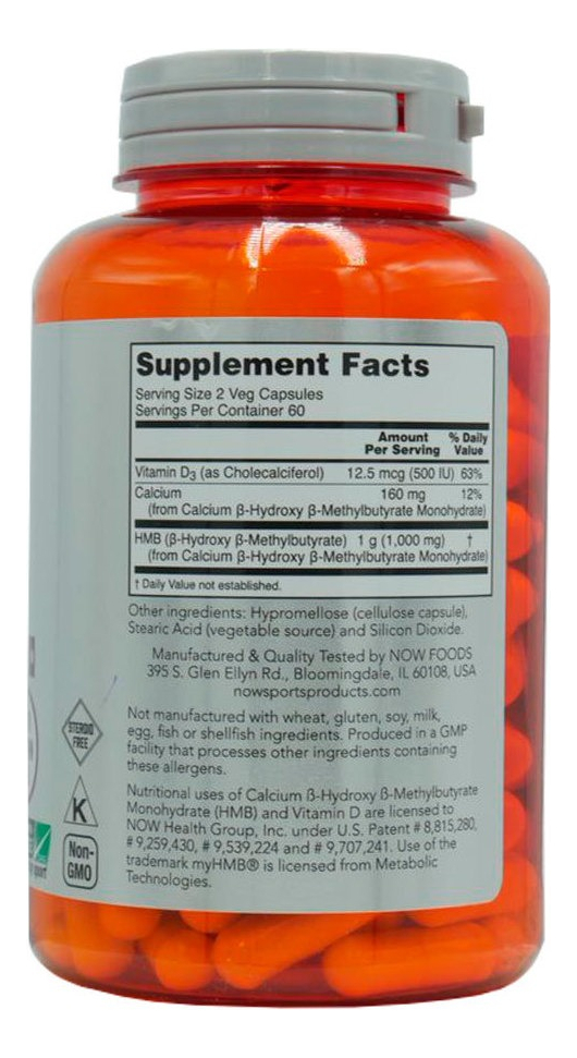 Hmb 500mg Now Foods Com Vitamina D3 120 Veg Caps Sabor Sem Sabor - Imagem 2