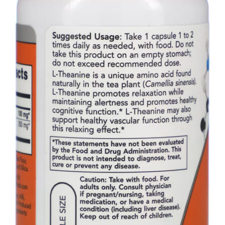 L-theanine Teanina 100mg Now Foods 90 Veg Caps Importado Eua - Imagem 3