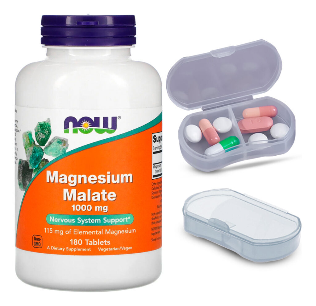 Magnésio Dimalato Malate Now Foods 180tabls + Porta Cápsulas
