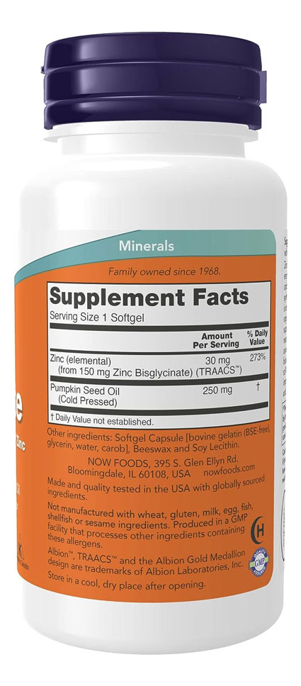 Now Foods Glicinato De Zinco 30mg 120 Softgels +porta Cáps - Imagem 2