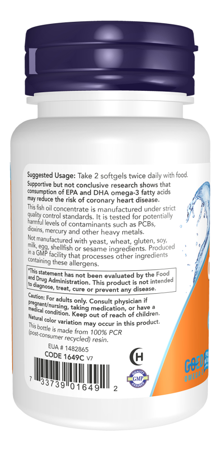 Omega-3 1000mg Óleo De Peixe Epa Dha 200 Softgels Now Foods - Imagem 3
