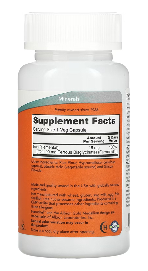 Ferro Bisglicinato 18 Mg Now Foods 120 Cápsulas 2un - Imagem 4