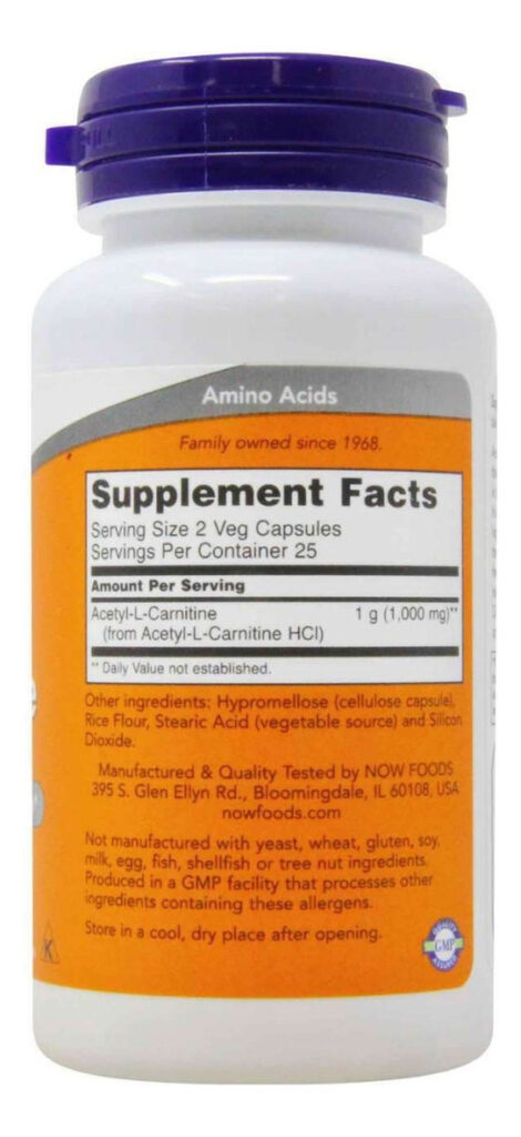 Suplemento En Cápsula Now Acetyl-l-carnitine X 100g - Imagem 3