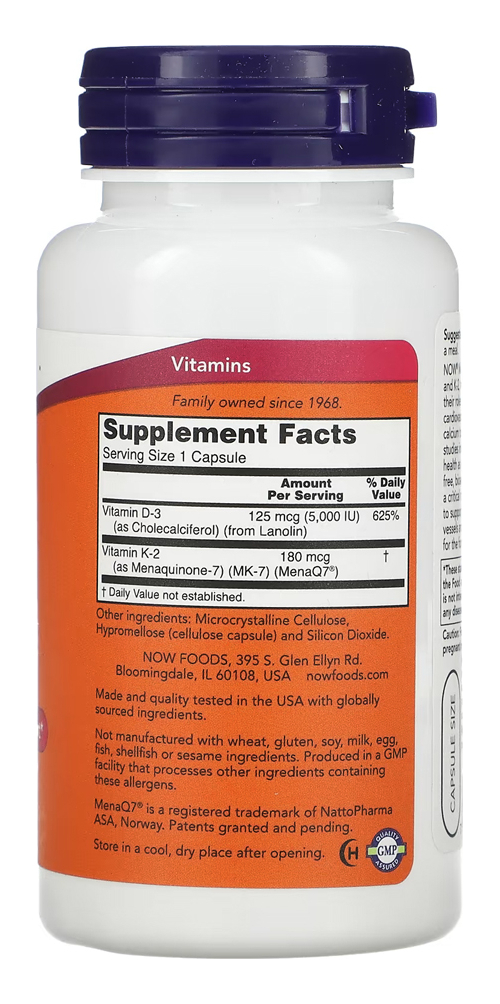 Vitamina Mega D-3 E Mk-7 Now Foods 120veg Caps Importado - Imagem 2