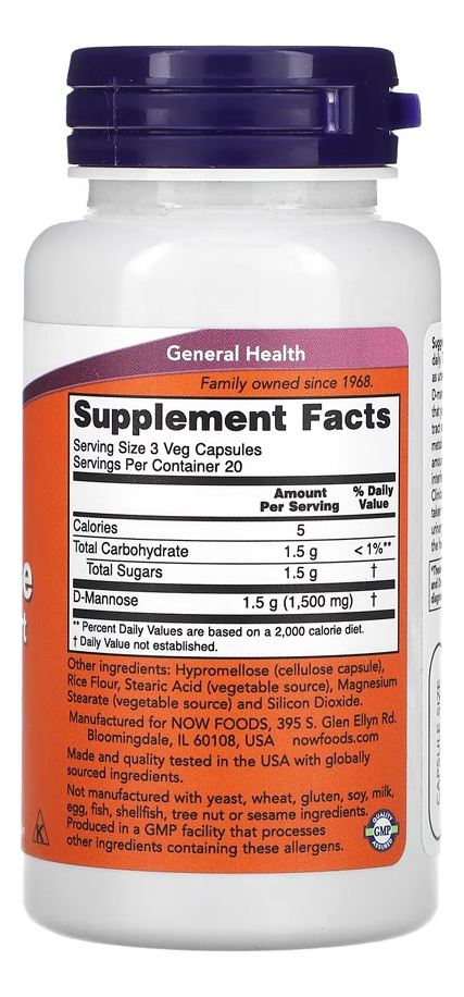 D-manose 500mg Now Foods 60 Cápsulas +porta Cápsulas - Imagem 2