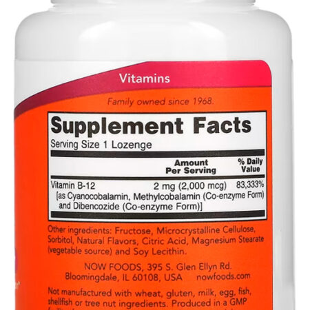 Vitamina B-12 2mg Now Foods 100 Pastilha Importado - Imagem 3