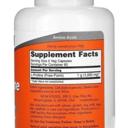 L Prolina 500 Mg 120 Veg Cápsulas Now Foods Sabor Sem Sabor - Imagem 2
