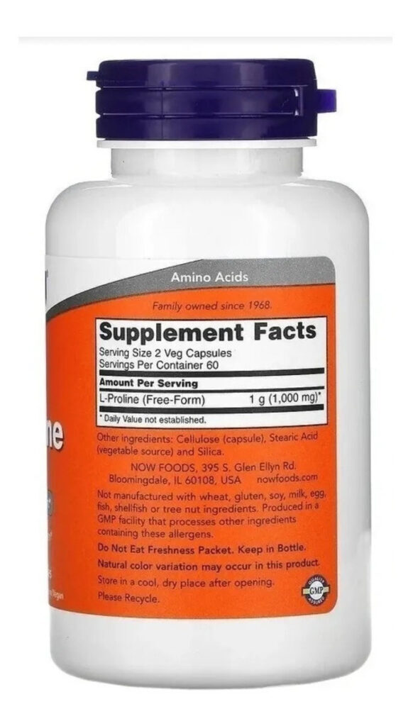 L Prolina 500 Mg 120 Veg Cápsulas Now Foods Sabor Sem Sabor - Imagem 2