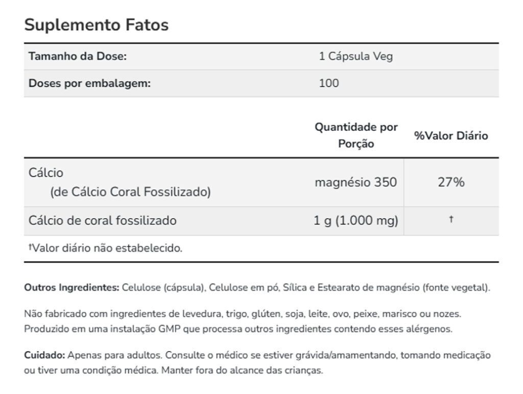 Coral Cálcio 1000mg Now Foods 100 Cáps + Porta Cápsulas - Imagem 4