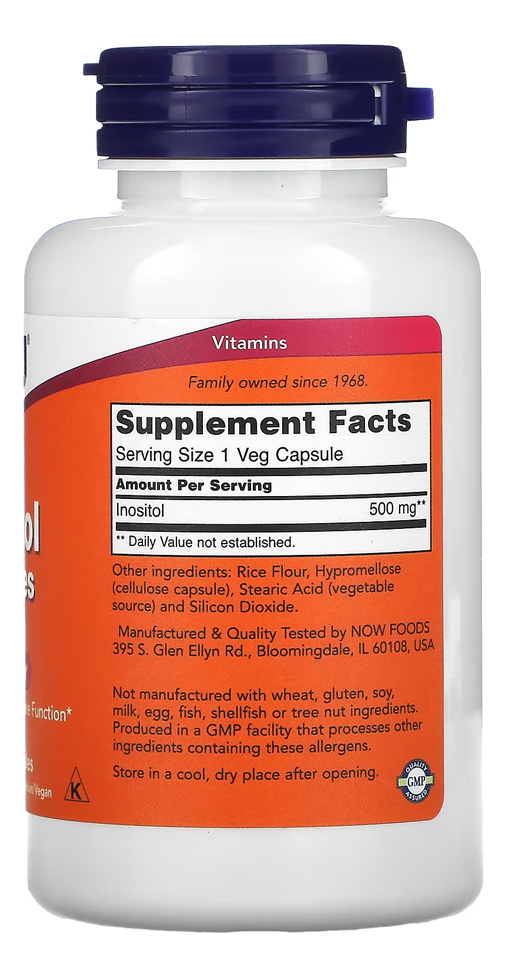 Inositol 500mg Now Foods 100 Veg Cápsulas Importado 3un - Imagem 3