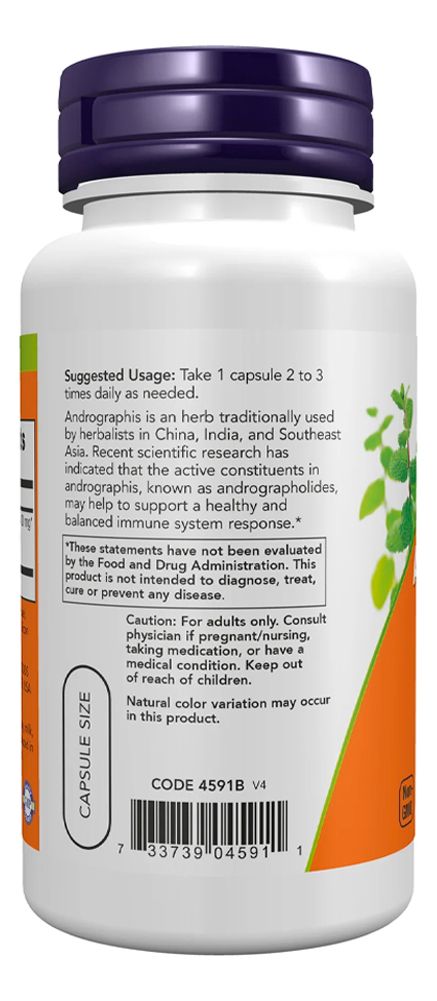 Extrato Andrographis 400mg Now Foods 90 Cáps Importado - Imagem 3