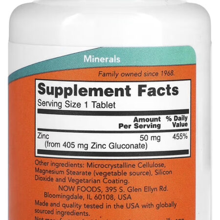 Gluconato De Zinco 50mg Now Foods 100tabs Importado Eua/usa - Imagem 3