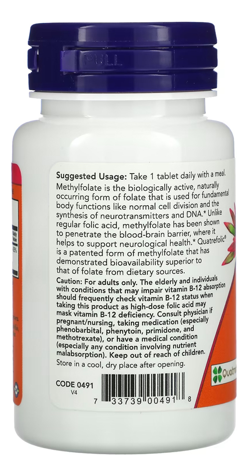 Now Foods Metilfolato Methyl 1000mcg 90 Tablets - Imagem 3