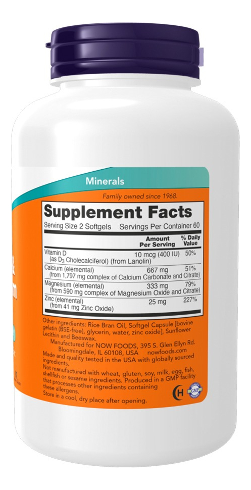 Cálcio E Magnésio Now Foods Com Vitamina D3 E Zinco 120soft - Imagem 2