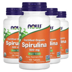 Spirulina Orgânica 500mg 100 Tablets Importado 4un Now Foods