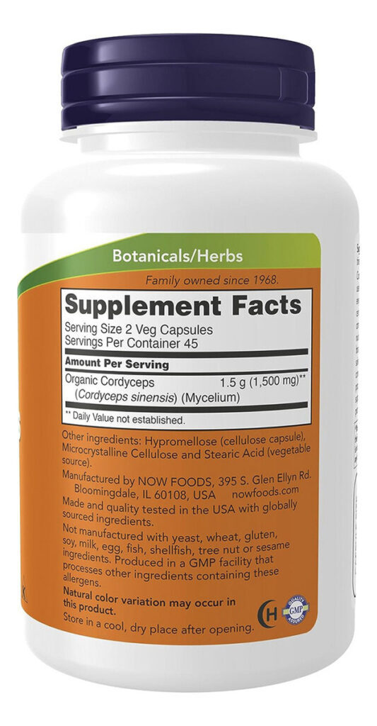 Cordyceps 750mg 90 Cápsulas Sem Sabor Now Foods - Imagem 2