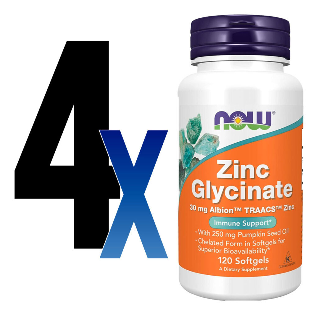 Glicinato De Zinco 30mg Nowfoods Zinc Glycinate 120softg 4un - Imagem 2