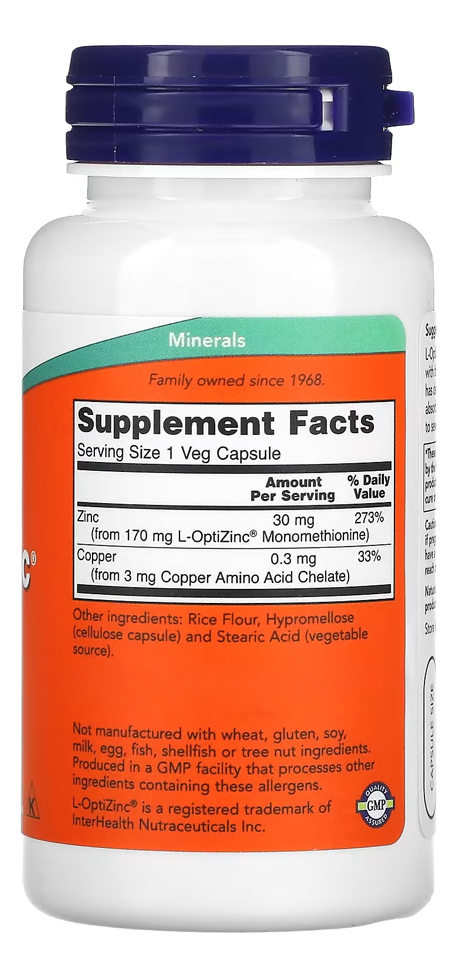 L-optizinc 30mg Now Foods 100 Veg Cápsulas + Porta Cápsulas - Imagem 3
