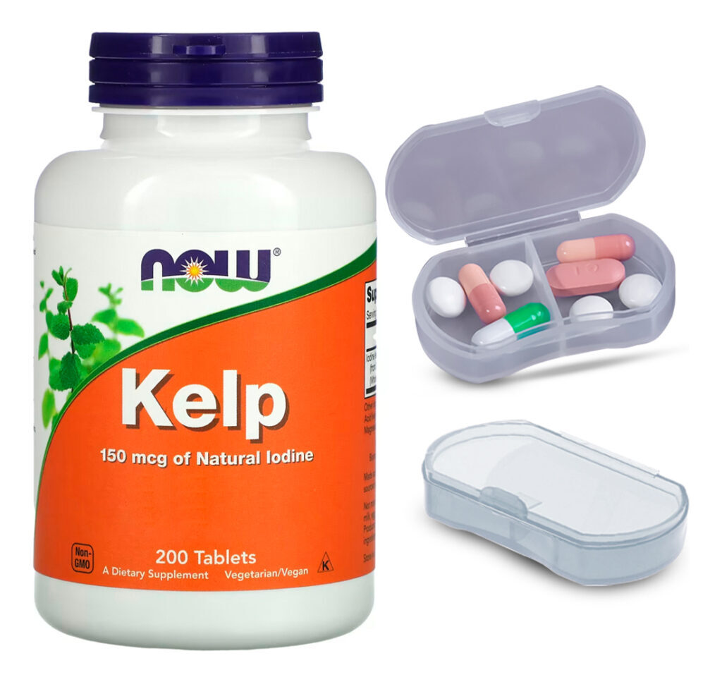 Kelp Algas Now Foods Iodo Natural 200 Tabls + Porta Cápsulas