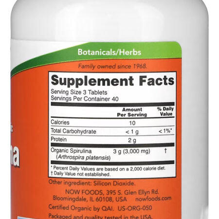 Spirulina 1000 Dupla Força Now Foods 120 Tabls Importado 5un - Imagem 3