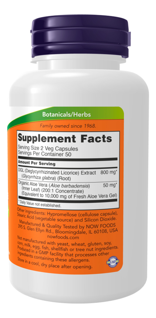 Dgl 400mg Now Food Com Aloe Vera 100 Caps Importado 3un - Imagem 4
