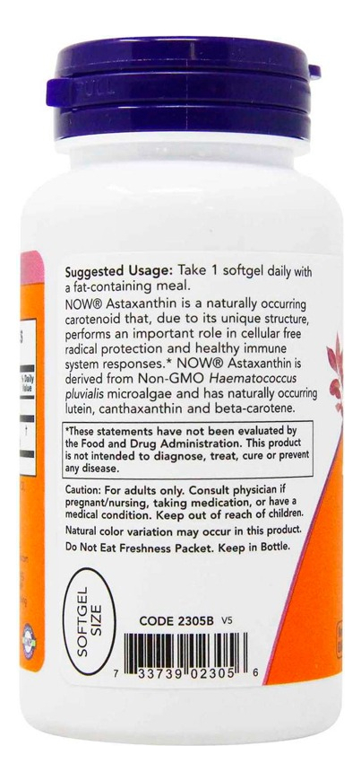 Astaxantina (astaxanthin) Now Foods 4mg 90 Softgels - Imagem 3