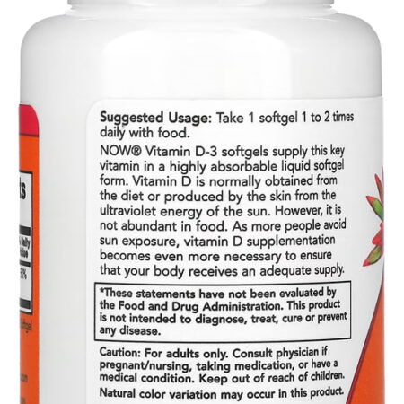 Vitamina D-3 Now Foods 180 Cáps Softgels + Porta Cápsulas - Imagem 3