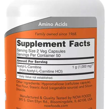 Acetil L-carnitina 500mg Now Foods 100 Vegcaps 5un - Imagem 4