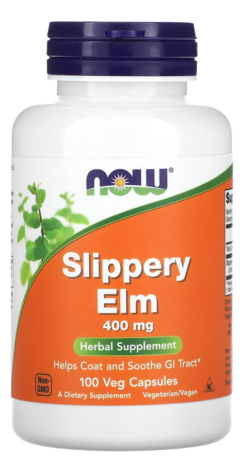 Ulmus Rubra 400mg Now Foods Slippery Elm 100 Veg Caps 3un Sabor Sem Sabor - Imagem 2