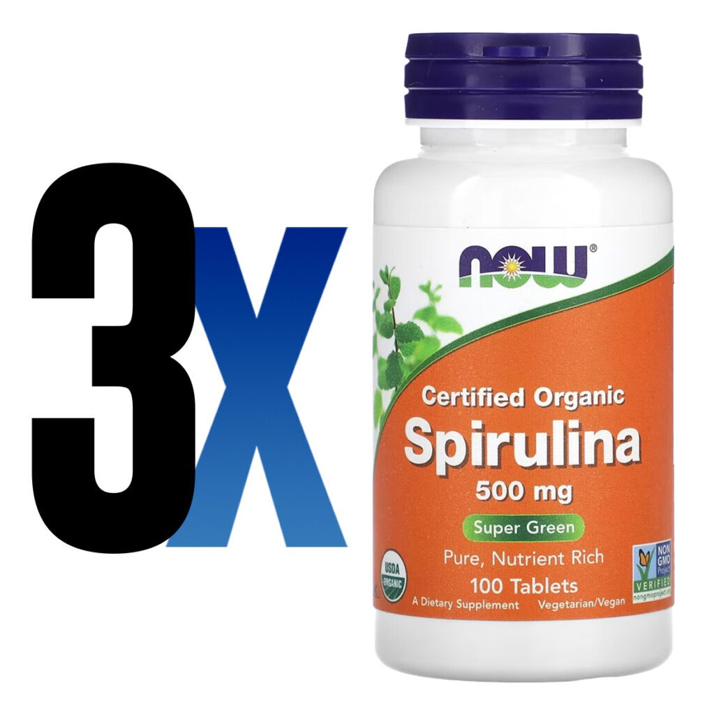 Spirulina Orgânica 500mg 100 Tablets Importado 3un Now Foods - Imagem 2