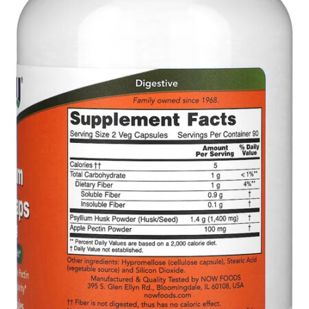 Casca Psyllium 700mg + Pectin Now Foods 180cap Importado - Imagem 2