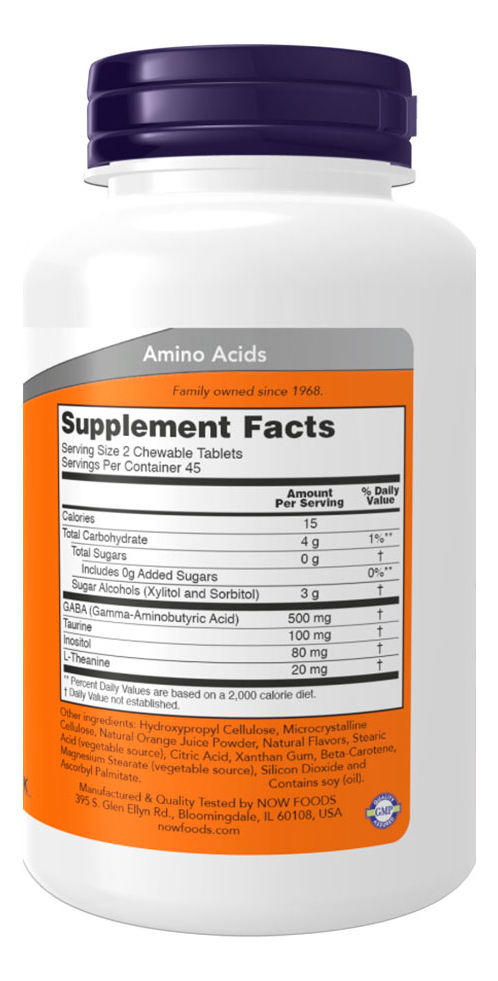 Gaba 250mg Now Foods 90 Chewables Mastigáveis Importado 5un