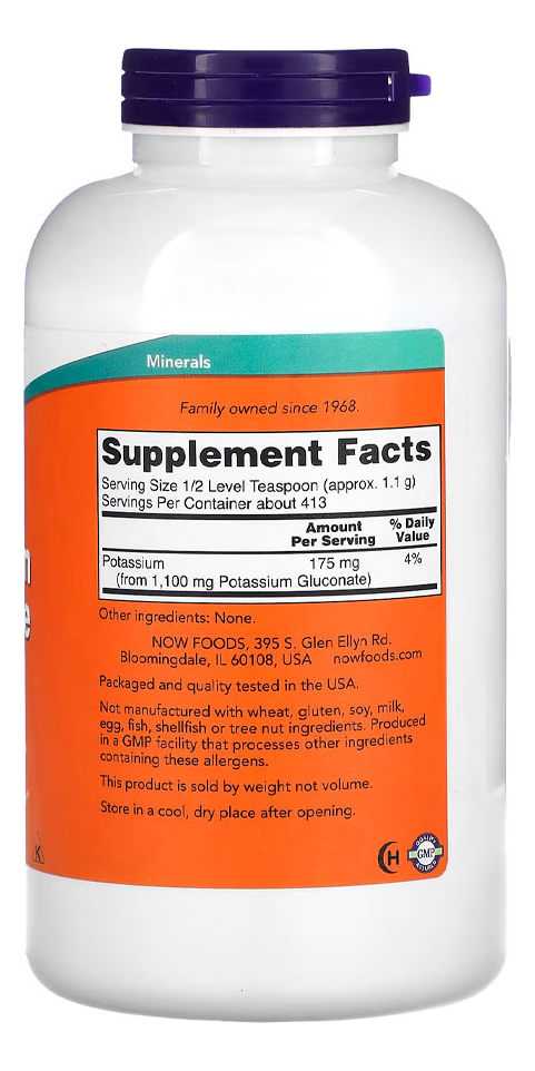 Potássio Gluconato Pó Now Foods 454 Gramas Importado - Imagem 3