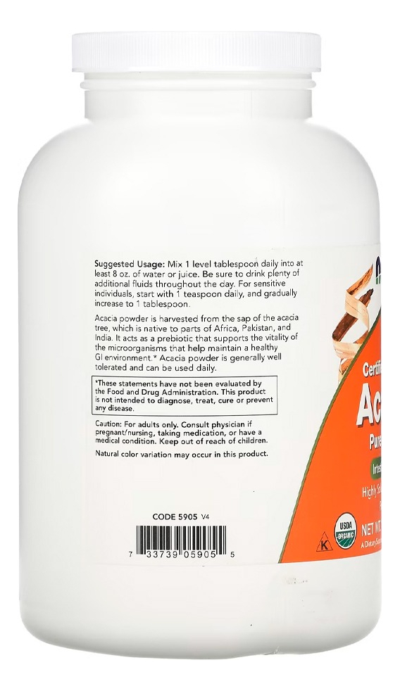 Acácia Pó Orgânico 340g Puro Importado 5un Now Foods - Imagem 4