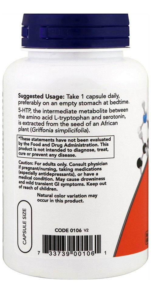 5-htp 100mg Now Foods 5-hidroxitriptofano 120veg Caps - Imagem 3