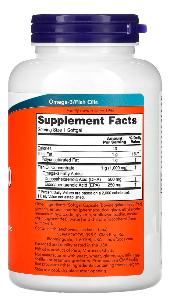 Dha Óleo De Peixe 500mg 180 Softgels Importado 2un Now Foods - Imagem 3
